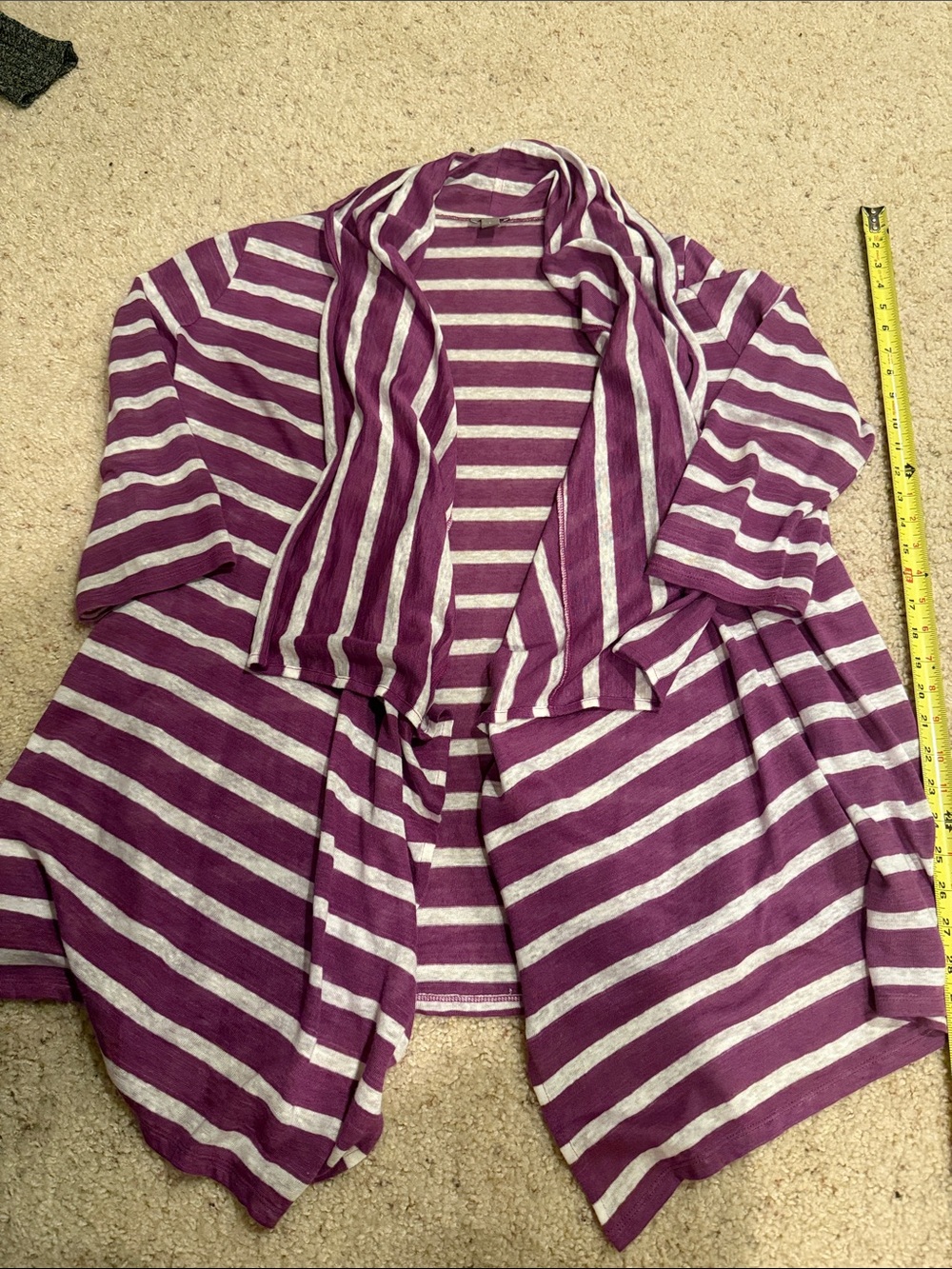 J. Jill Purple & White Striped Open-Front Cardigan